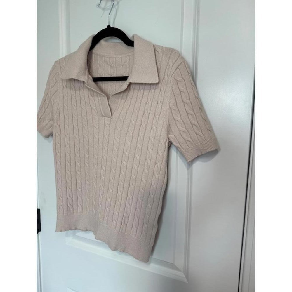 Cable Knit Short Sleeve Polo Sweater - Picture 4 of 5